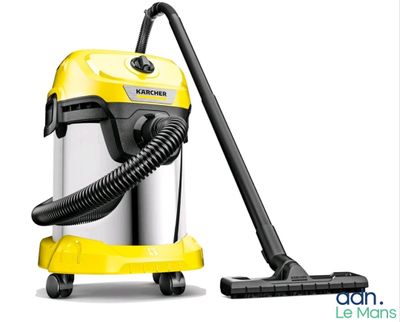 a yellow and black vacuum cleaner with a hose on a white background