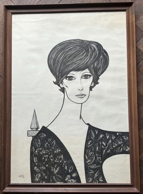le dessin d'une femme en robe noire tenant un couteau