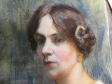 tableau représentant une femme en robe blanche avec un voile