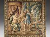 une image d'une tapisserie avec une femme et un homme