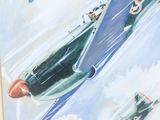painting of a group of airplanes flying through a cloudy sky