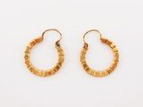 a pair of gold hoop earrings on a white background