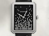 chanel watch with black leather strap and white numbers