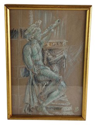 an image of a painting of a man sitting on a pedestal