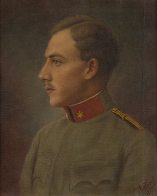 portrait of a man in a military uniform with a red star on his collar