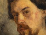 painting of a man with a beard and a white shirt