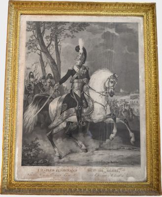 une vieille photo représentant un homme à dos d'un cheval blanc