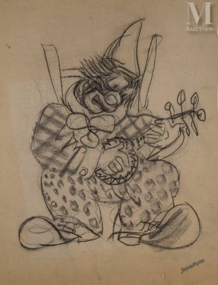 dessin représentant un clown tenant une guitare dans ses mains