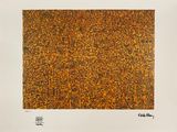 une peinture orange et noire sur un fond blanc