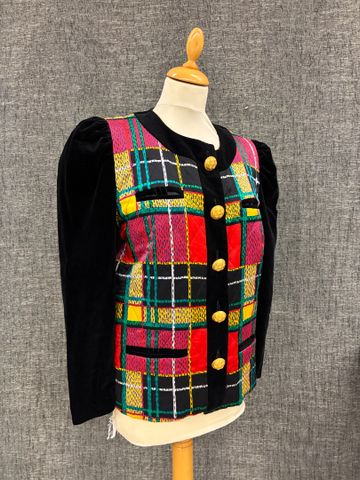 LANVIN Paris – Veste en soie multicolore et velours noir. Taille ...