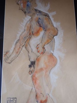 un tableau représentant un homme debout, les mains sur les hanches