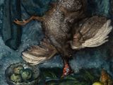 a painting of a dead bird and a dead bird on a table
