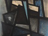an image of a painting of a black and blue geometric design