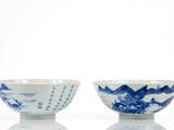 paire de bols en porcelaine bleue et blanche ornés de motifs orientaux