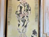 a picture of a painting of a man with a dog on a table