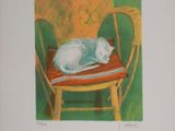 a picture of a cat that is laying on a chair