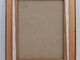 an old picture frame with a brown background and white trim