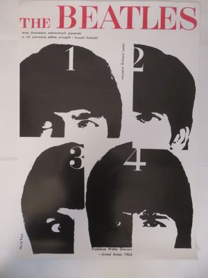 l'affiche des Beatles sur laquelle figurent les quatre visages des Beatles