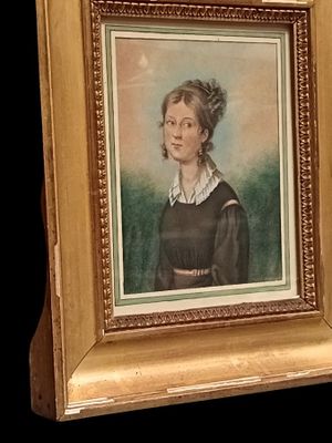Ecole Française XIXème "Portrait de jeune femme de 3/4", aqu…