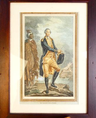 Gravure rehaussée figurant George Washington, encadrée sous …