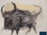 un tableau représentant un taureau accroché au mur