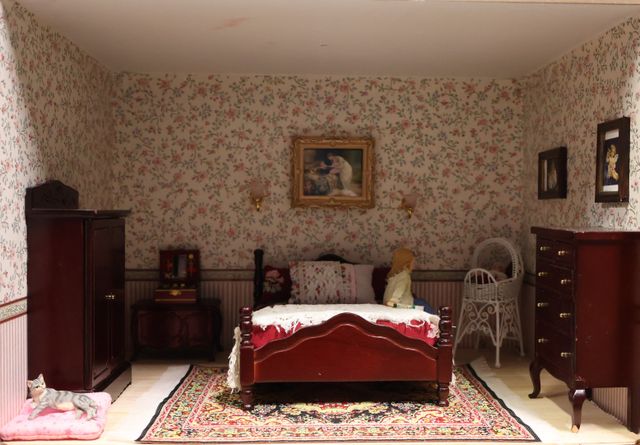 Diorama. Composition miniature, dans une vitrine en bois, vitre e...