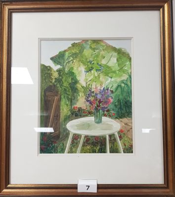 peinture d'un vase de fleurs sur une table dans une pièce