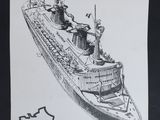 an image of a drawing of a large ship in a black frame