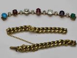 trois paires de bracelets en or sertis de pierres multicolores