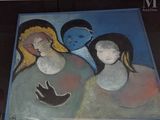 une peinture d'un groupe de personnes sur un mur