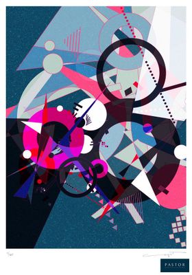 une image représentant une peinture abstraite aux couleurs vives d'une personne à vélo