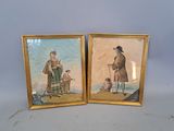 two framed pictures of a man and a boy with a dog