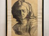 framed drawing of a woman with a turban on her head