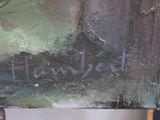 a close up of a painting with writing on it