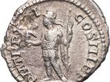 a silver coin with an image of a man holding a sword