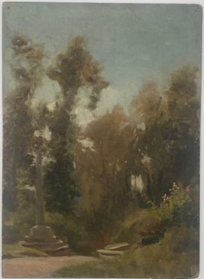 une image représentant un tableau d'une zone boisée avec des arbres et des buissons