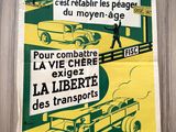 yellow and green poster on a wooden wall with a man walking on a bridge