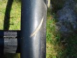 a close up view of a bicycle tire on the grass