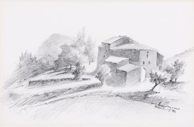 Ecole 20e siècle Paysage à la masure