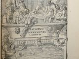 an old book with a drawing of a group of people sitting on a bench
