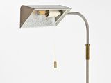 a close up of a lamp on a metal pole with a white background