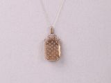 a small gold locke necklace with a chain that is attached to it
