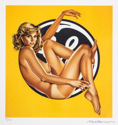 an image of a painting of a naked woman sitting on a yellow background