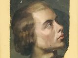 portrait d'une jeune femme de profil, dans un cadre jaune