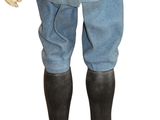 an image of a mannequin dressed in military clothing and rubber boots