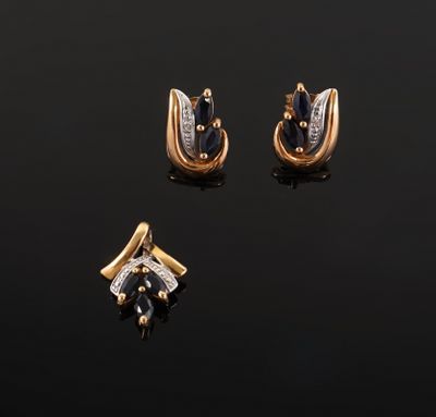 three pairs of gold and sapphire earrings and a pair of earrings
