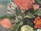 a painting of flowers in a vase on a table
