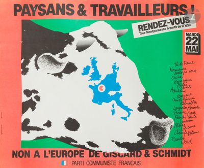 poster of a cow with a map of france on it ' s face