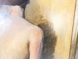 a painting of a woman with a hat on her head