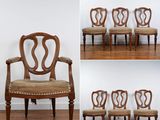quatre photos d'un ensemble de six chaises à assise rembourrée